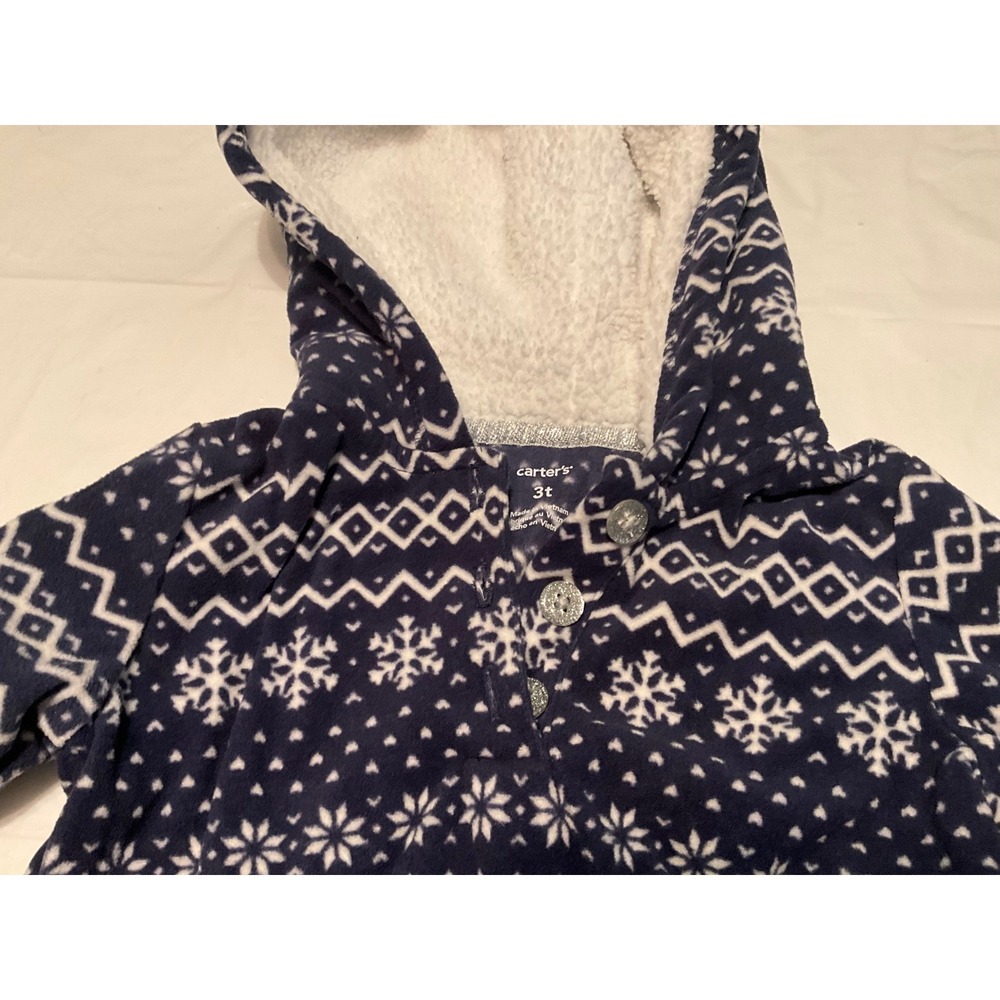 Carter's Kids Fleece Snowflake Hoodie 3T Navy White Cozy Winter